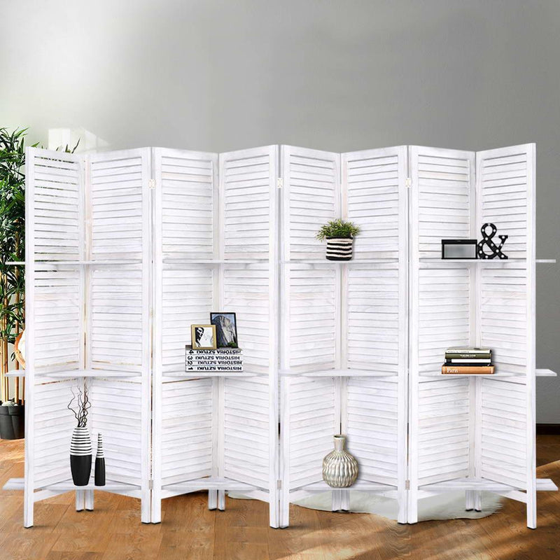 Artiss Room Divider Screen 8 Panel Privacy Foldable Dividers Timber Stand Shelf - John Cootes