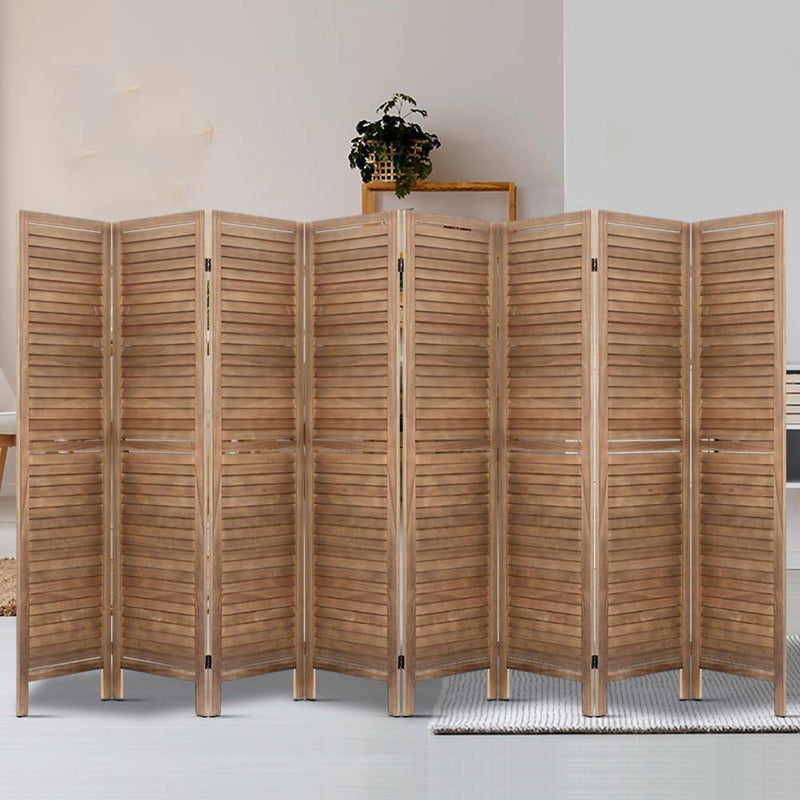 Artiss Room Divider Screen 8 Panel Privacy Wood Dividers Stand Bed Timber Brown - John Cootes