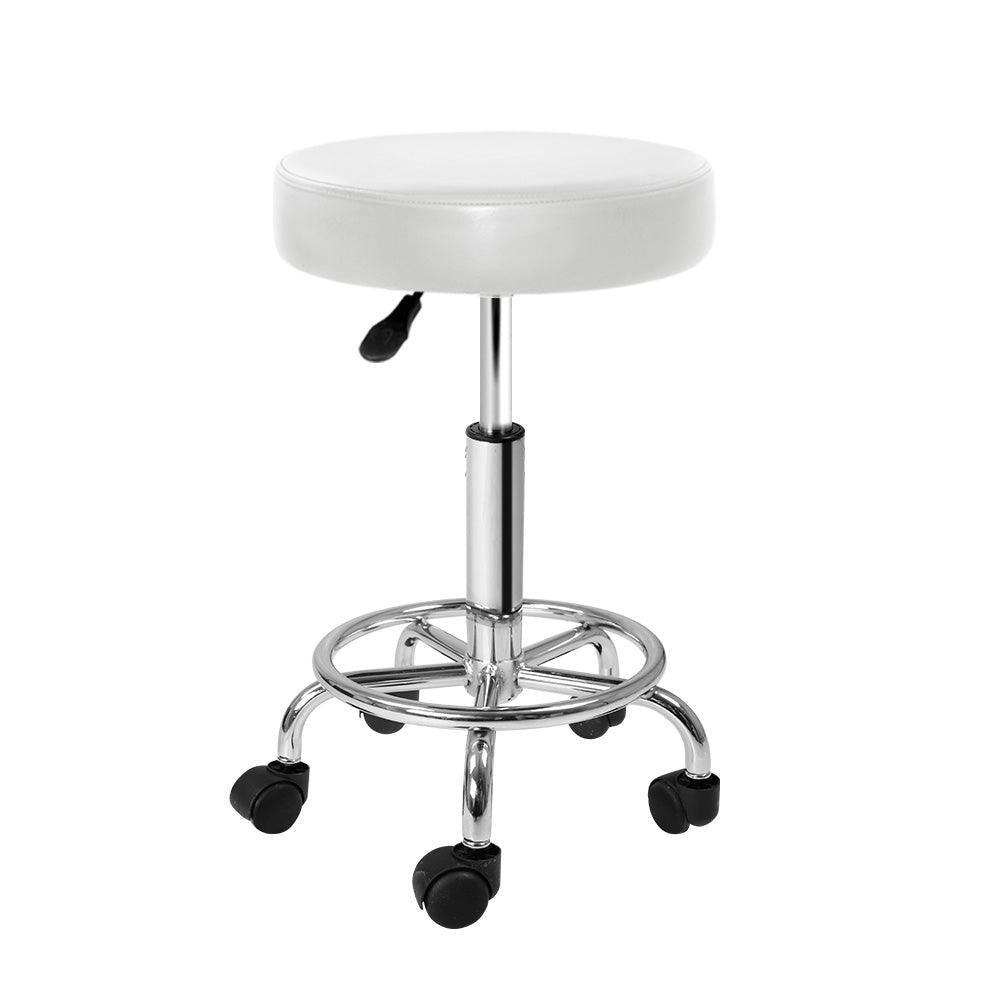 Artiss Round Chair Stools Salon Stool White Swivel Beauty Barber Hairdressing - John Cootes