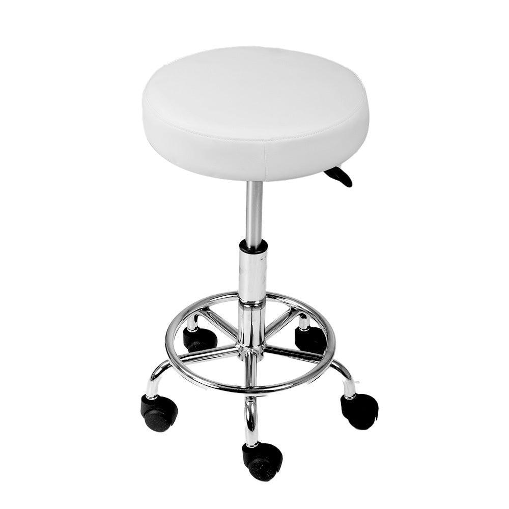 Artiss Round Chair Stools Salon Stool White Swivel Beauty Barber Hairdressing - John Cootes