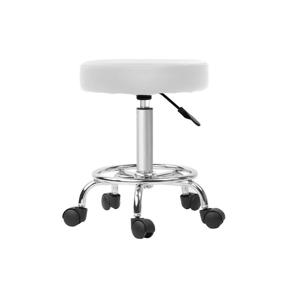 Artiss Round Chair Stools Salon Stool White Swivel Beauty Barber Hairdressing - John Cootes