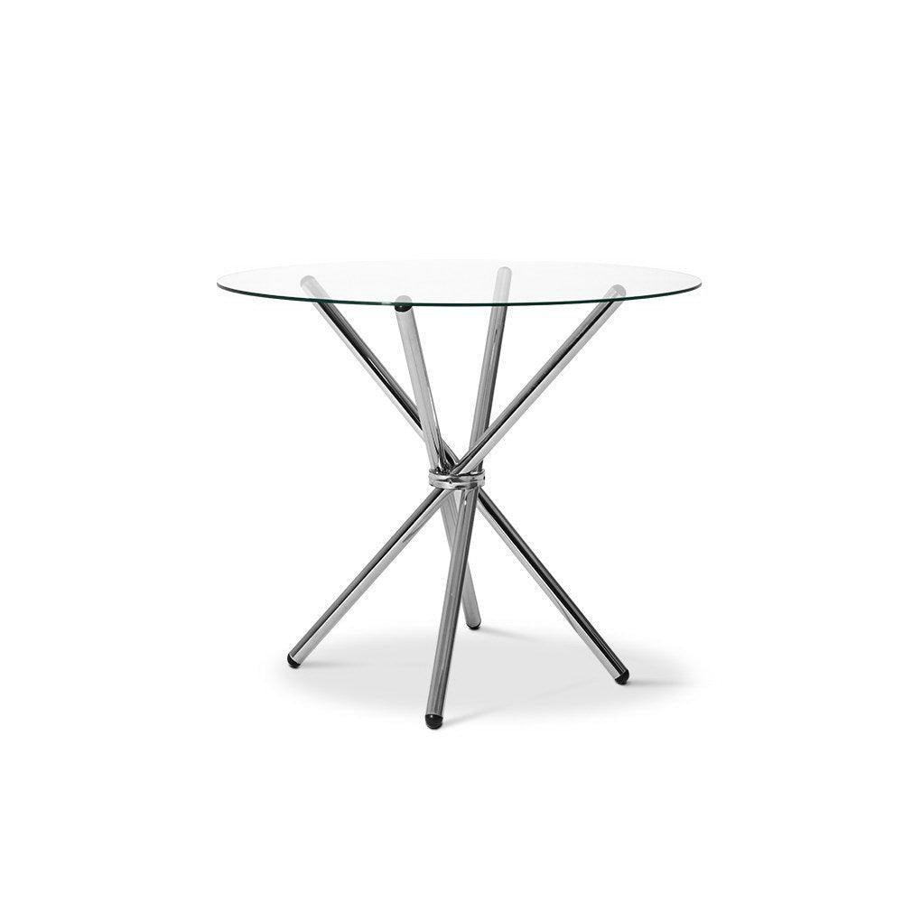 Artiss Round Dining Table 4 Seater 90cm Tempered Glass Clear Chrome Steel Legs Cross Cafe Kitchen Tables - John Cootes