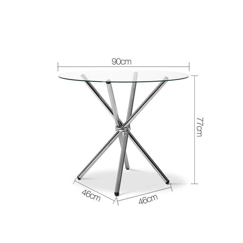 Artiss Round Dining Table 4 Seater 90cm Tempered Glass Clear Chrome Steel Legs Cross Cafe Kitchen Tables - John Cootes