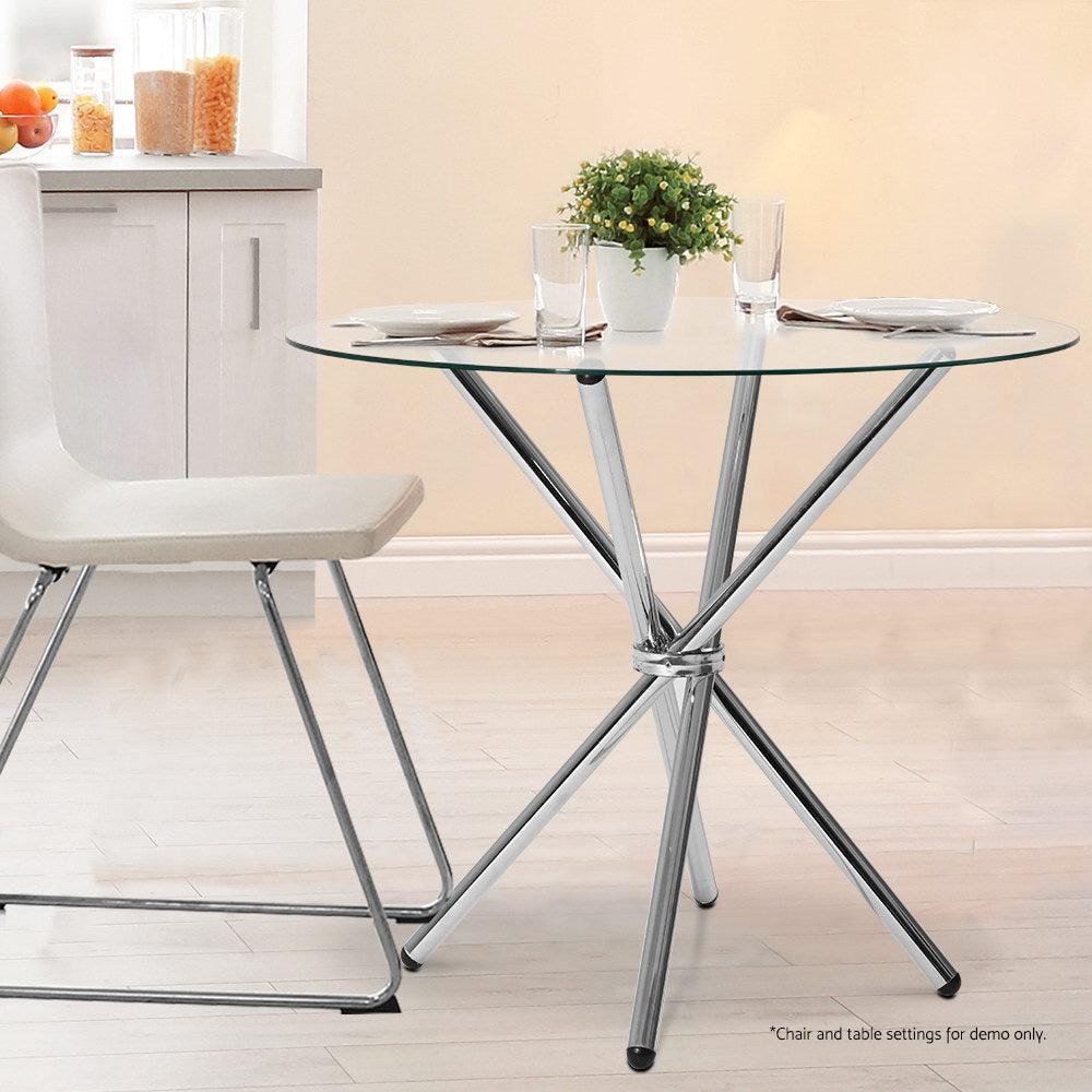 Artiss Round Dining Table 4 Seater 90cm Tempered Glass Clear Chrome Steel Legs Cross Cafe Kitchen Tables - John Cootes