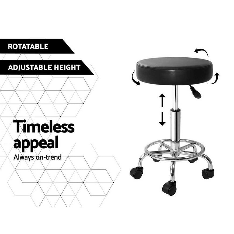 Artiss Round Salon Stool Black PU Swivel Barber Hair Dress Chair Hydraulic Lift - John Cootes