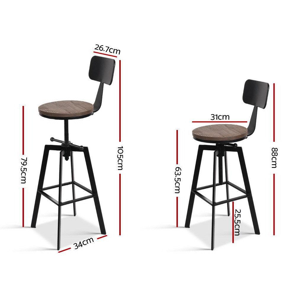 Artiss Rustic Industrial Style Metal Bar Stool - Black and Wood - John Cootes