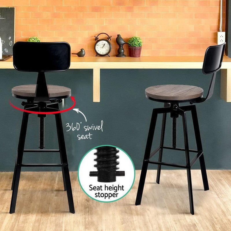 Artiss Rustic Industrial Style Metal Bar Stool - Black and Wood - John Cootes