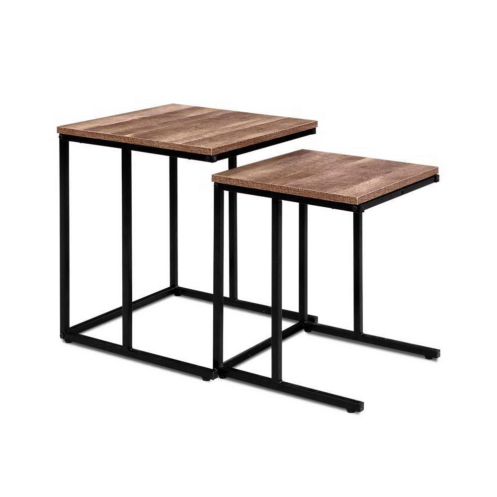 Artiss Rustic Nesting Side Tables Wooden with Metal Frame - John Cootes