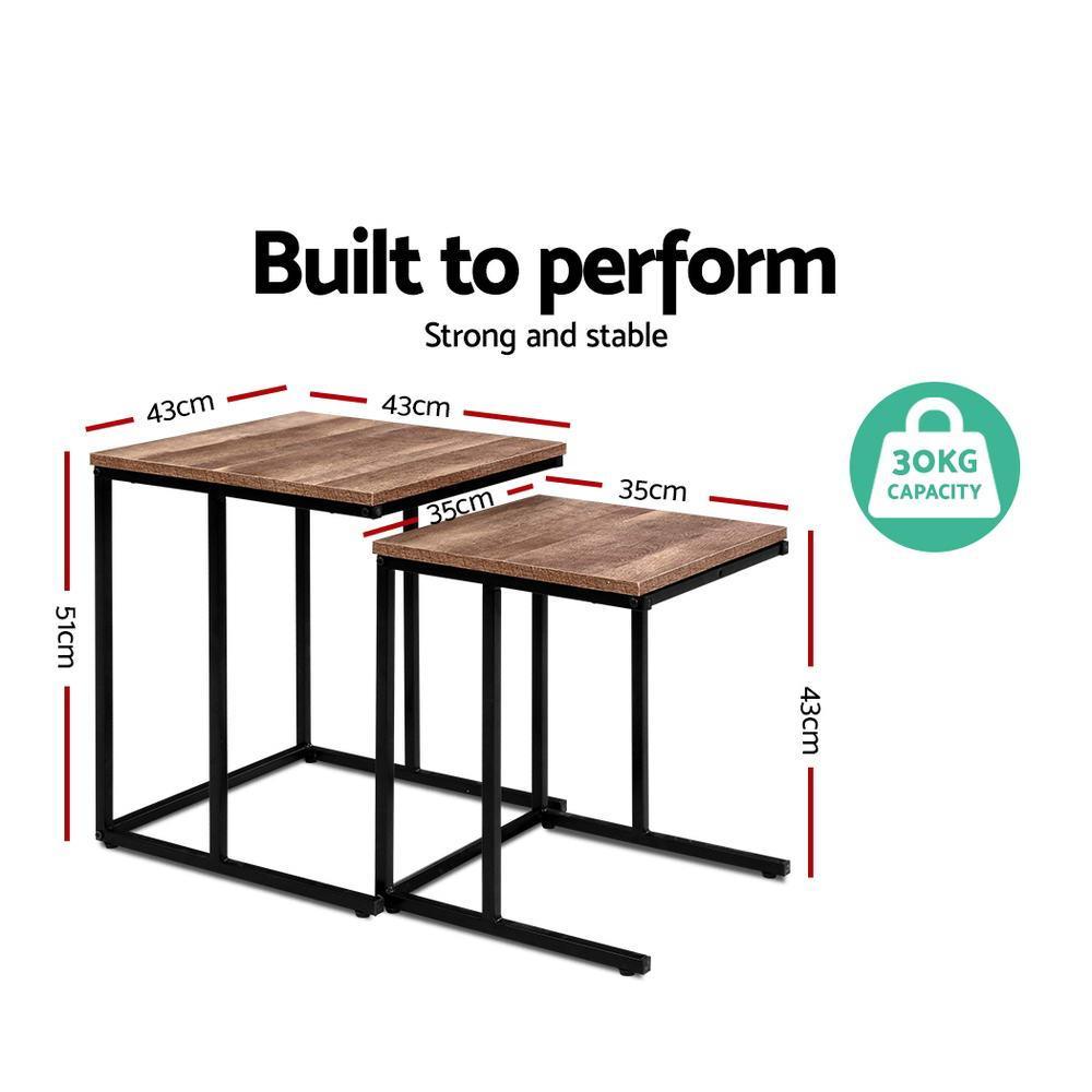 Artiss Rustic Nesting Side Tables Wooden with Metal Frame - John Cootes