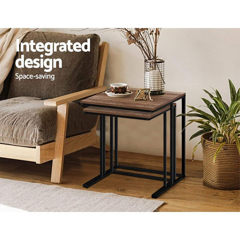 Artiss Rustic Nesting Side Tables Wooden with Metal Frame - John Cootes