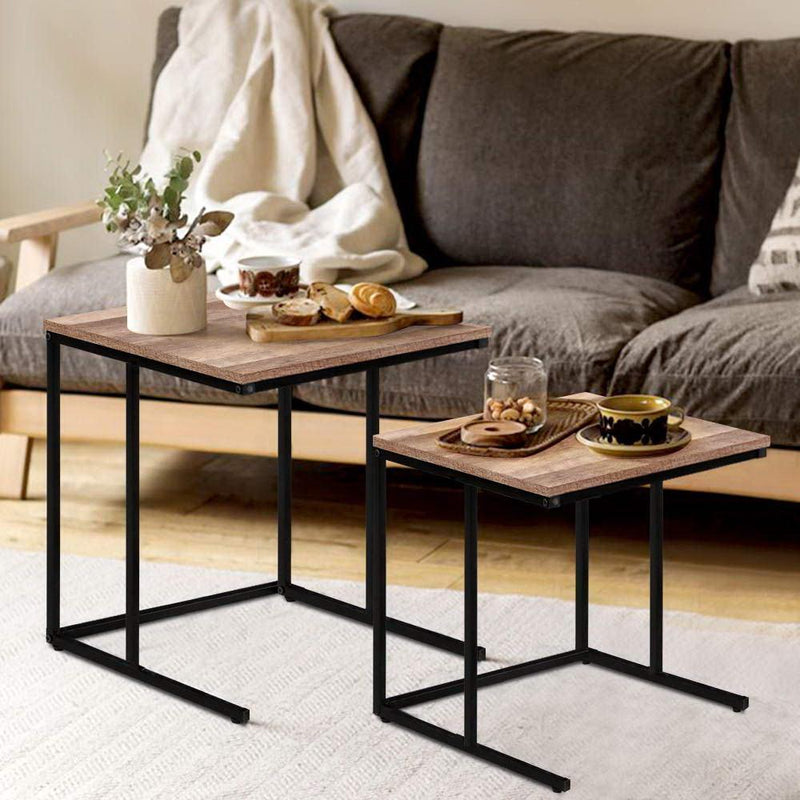 Artiss Rustic Nesting Side Tables Wooden with Metal Frame - John Cootes