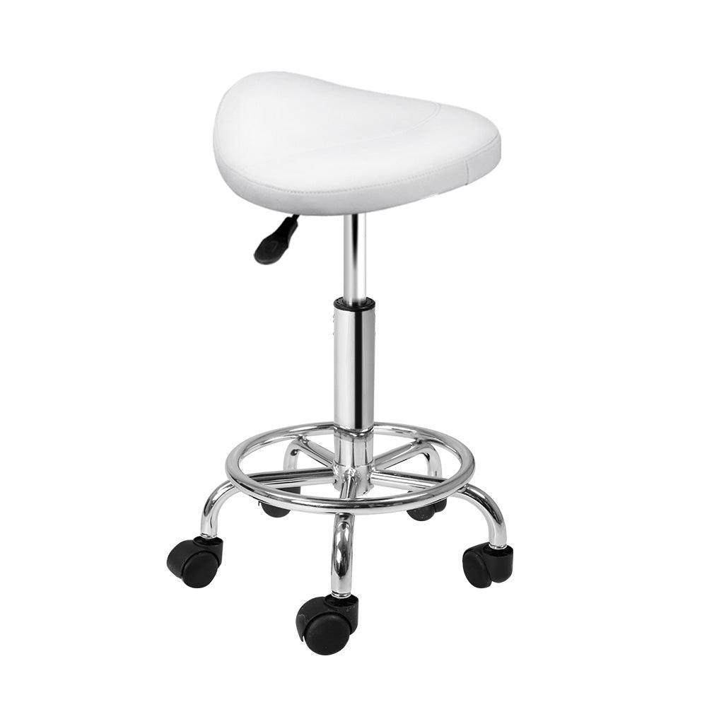 Artiss Saddle Salon Stool White PU Swivel Barber Hair Dress Chair Hydraulic Lift - John Cootes