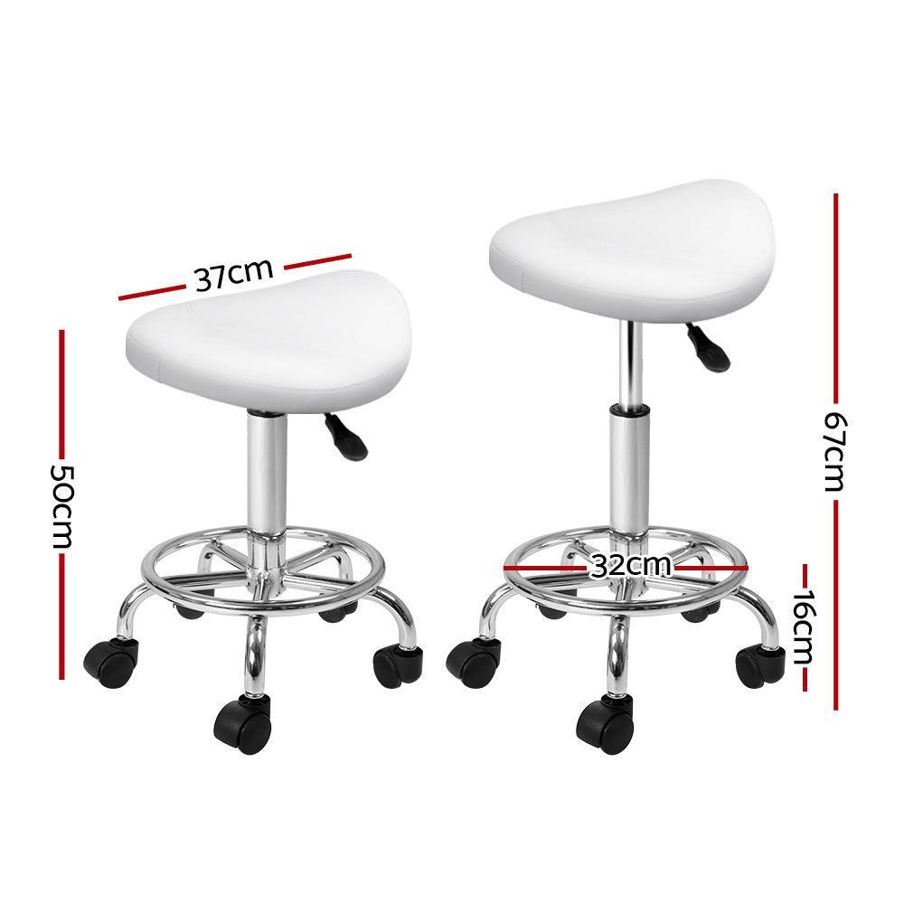 Artiss Saddle Salon Stool White PU Swivel Barber Hair Dress Chair Hydraulic Lift - John Cootes