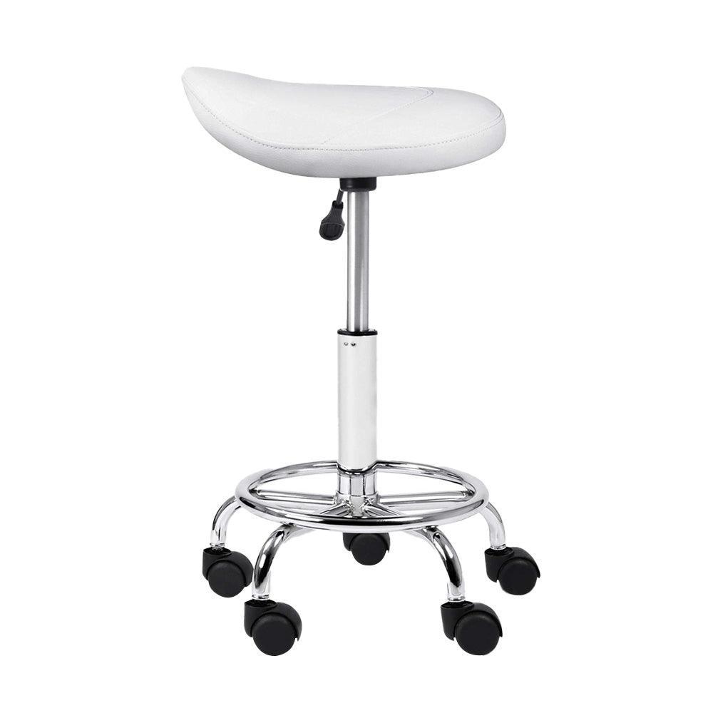 Artiss Saddle Salon Stool White PU Swivel Barber Hair Dress Chair Hydraulic Lift - John Cootes
