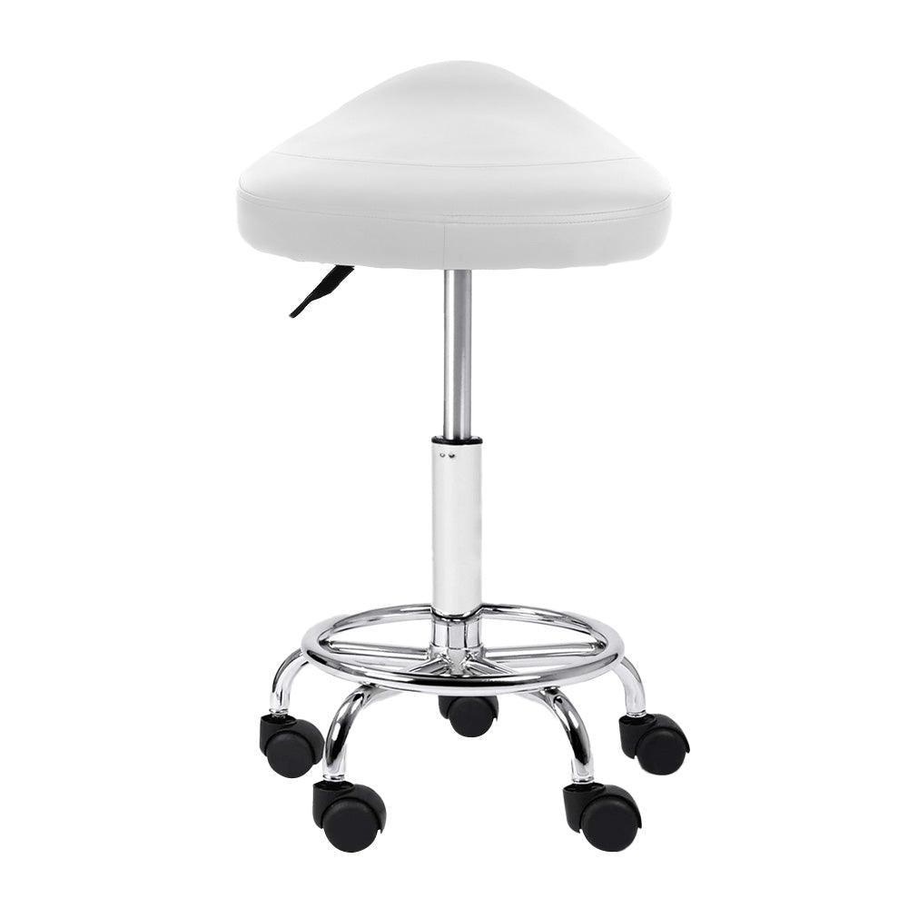 Artiss Saddle Salon Stool White PU Swivel Barber Hair Dress Chair Hydraulic Lift - John Cootes