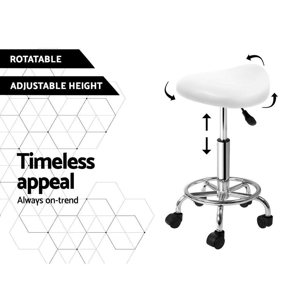 Artiss Saddle Salon Stool White PU Swivel Barber Hair Dress Chair Hydraulic Lift - John Cootes