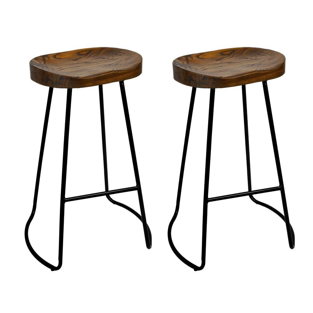 Artiss Set of 2 Backless Elm Wood Bar Stools 75cm - Black - John Cootes