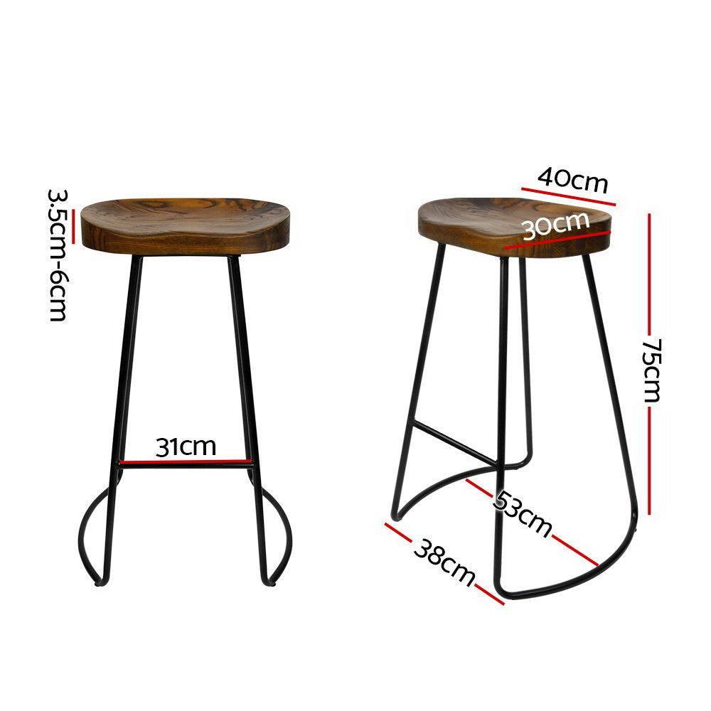 Artiss Set of 2 Backless Elm Wood Bar Stools 75cm - Black - John Cootes