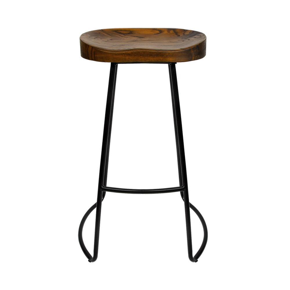 Artiss Set of 2 Backless Elm Wood Bar Stools 75cm - Black - John Cootes