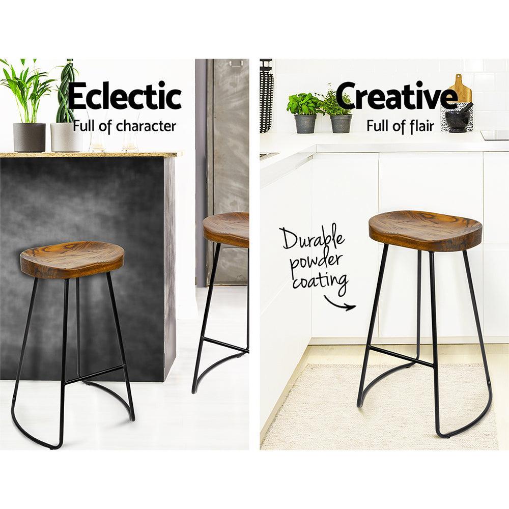 Artiss Set of 2 Backless Elm Wood Bar Stools 75cm - Black - John Cootes