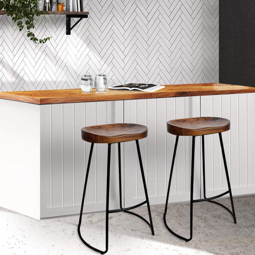 Artiss Set of 2 Backless Elm Wood Bar Stools 75cm - Black - John Cootes