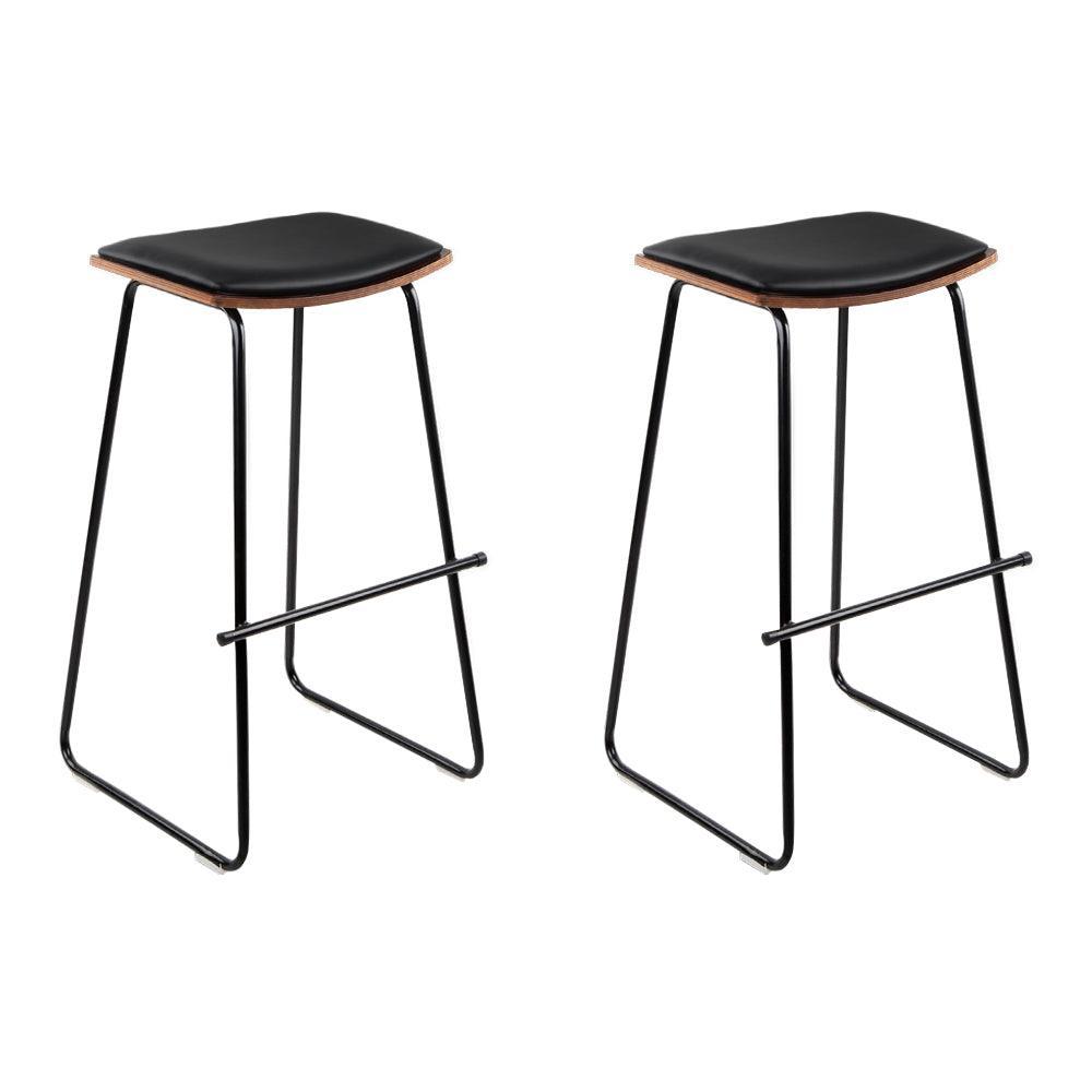 Artiss Set of 2 Backless PU Leather Bar Stools - Black and Wood - John Cootes