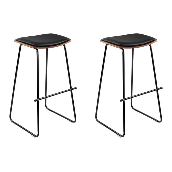 Artiss Set of 2 Backless PU Leather Bar Stools - Black and Wood - John Cootes