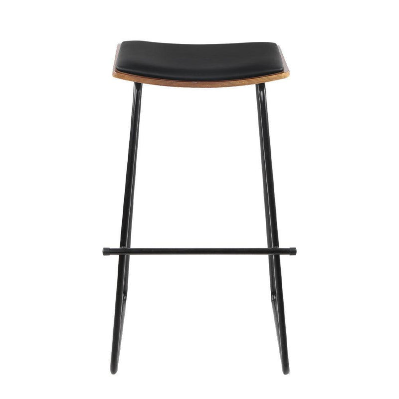 Artiss Set of 2 Backless PU Leather Bar Stools - Black and Wood - John Cootes