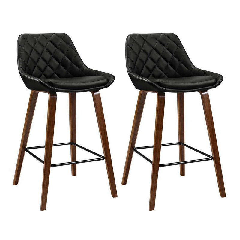 Artiss Set of 2 Bar Stools Bentwood PU Leather Diamond Pleat - Black - John Cootes