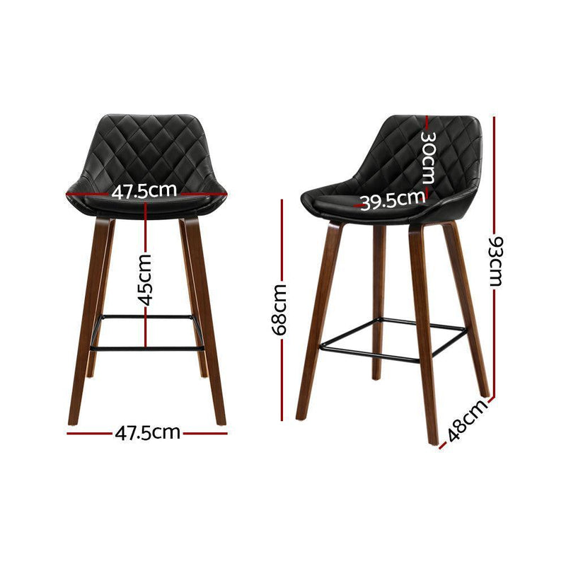 Artiss Set of 2 Bar Stools Bentwood PU Leather Diamond Pleat - Black - John Cootes