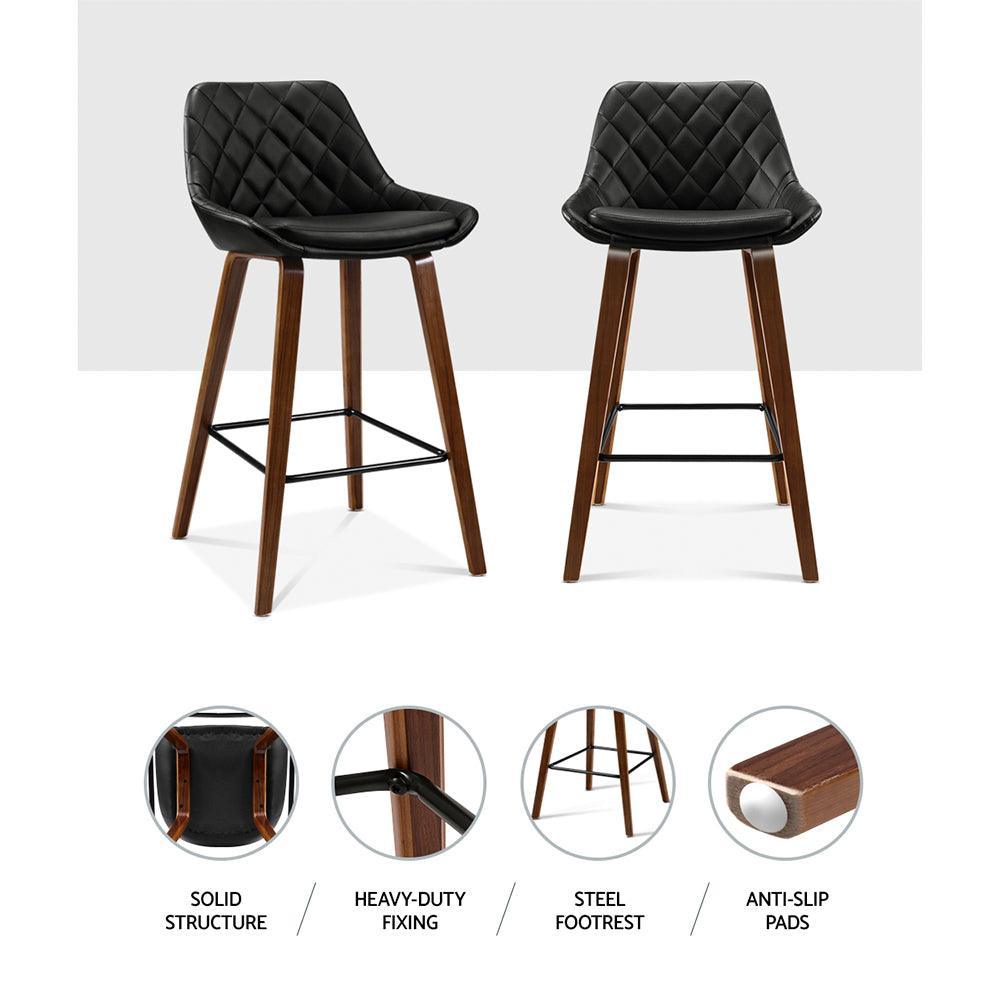 Artiss Set of 2 Bar Stools Bentwood PU Leather Diamond Pleat - Black - John Cootes