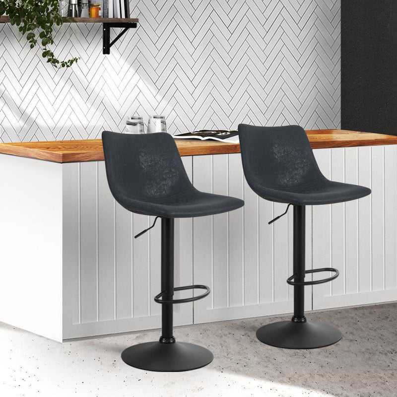 Artiss Set of 2 Bar Stools Gas Lift- Black - John Cootes