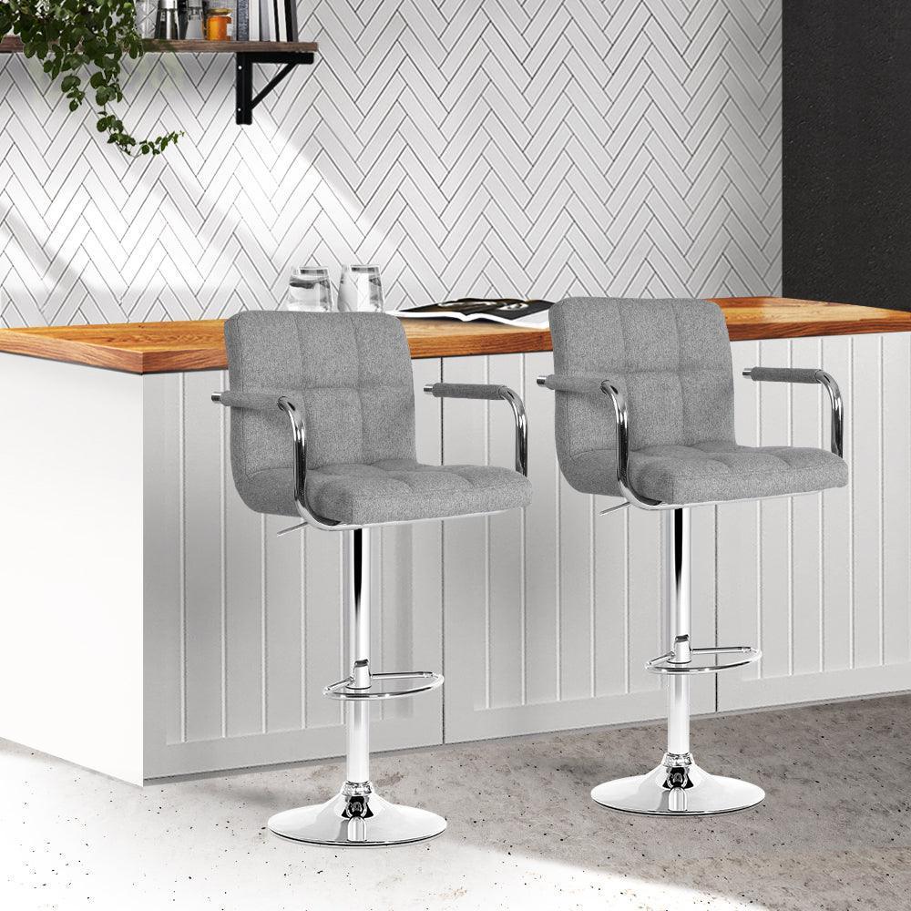 Artiss Set of 2 Bar Stools Gas lift Swivel - Steel and Grey - John Cootes