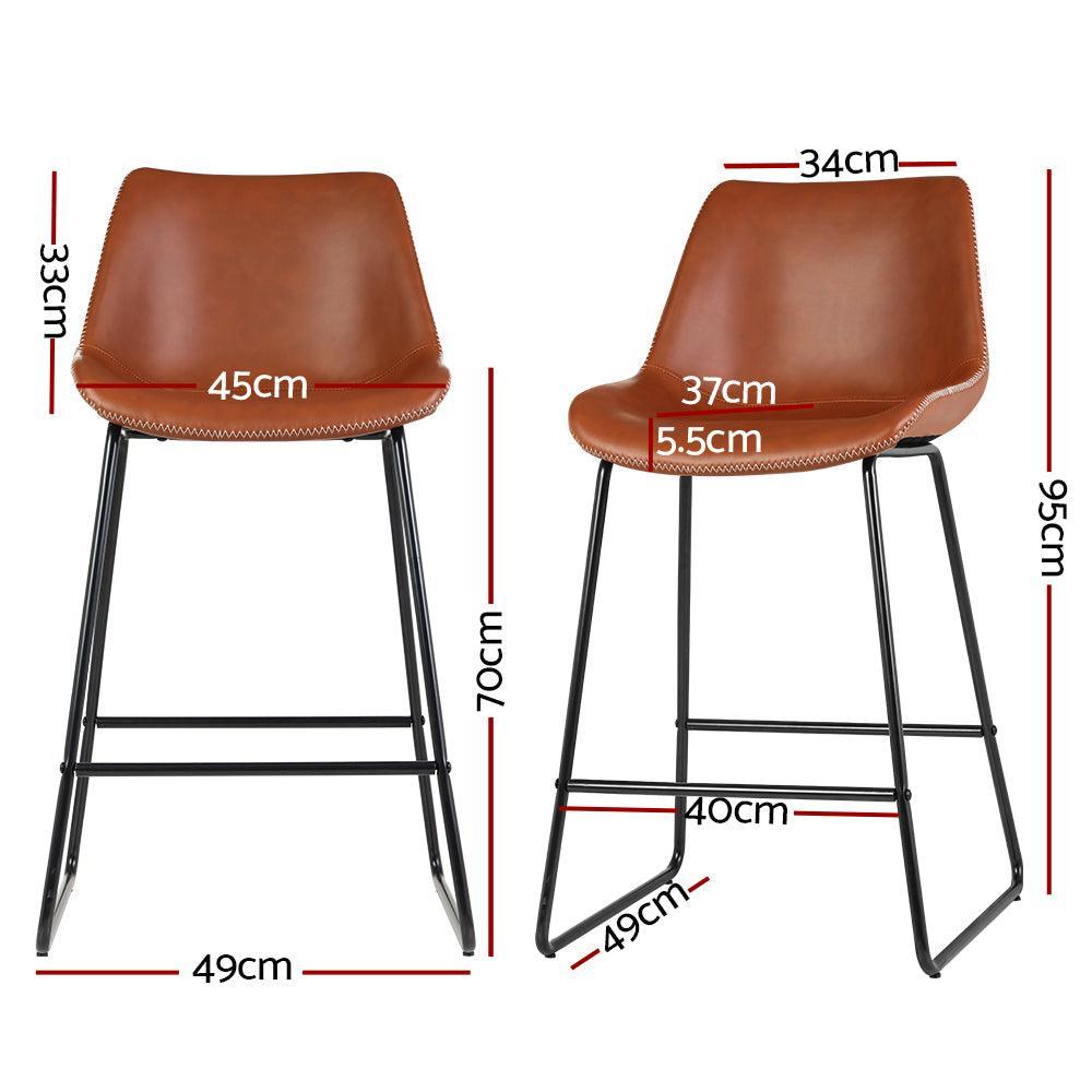 Artiss Set of 2 Bar Stools Kitchen Metal Bar Stool Dining Chairs PU Leather Brown - John Cootes