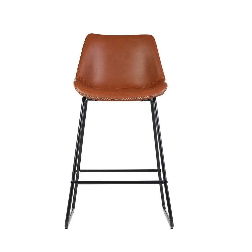 Artiss Set of 2 Bar Stools Kitchen Metal Bar Stool Dining Chairs PU Leather Brown - John Cootes