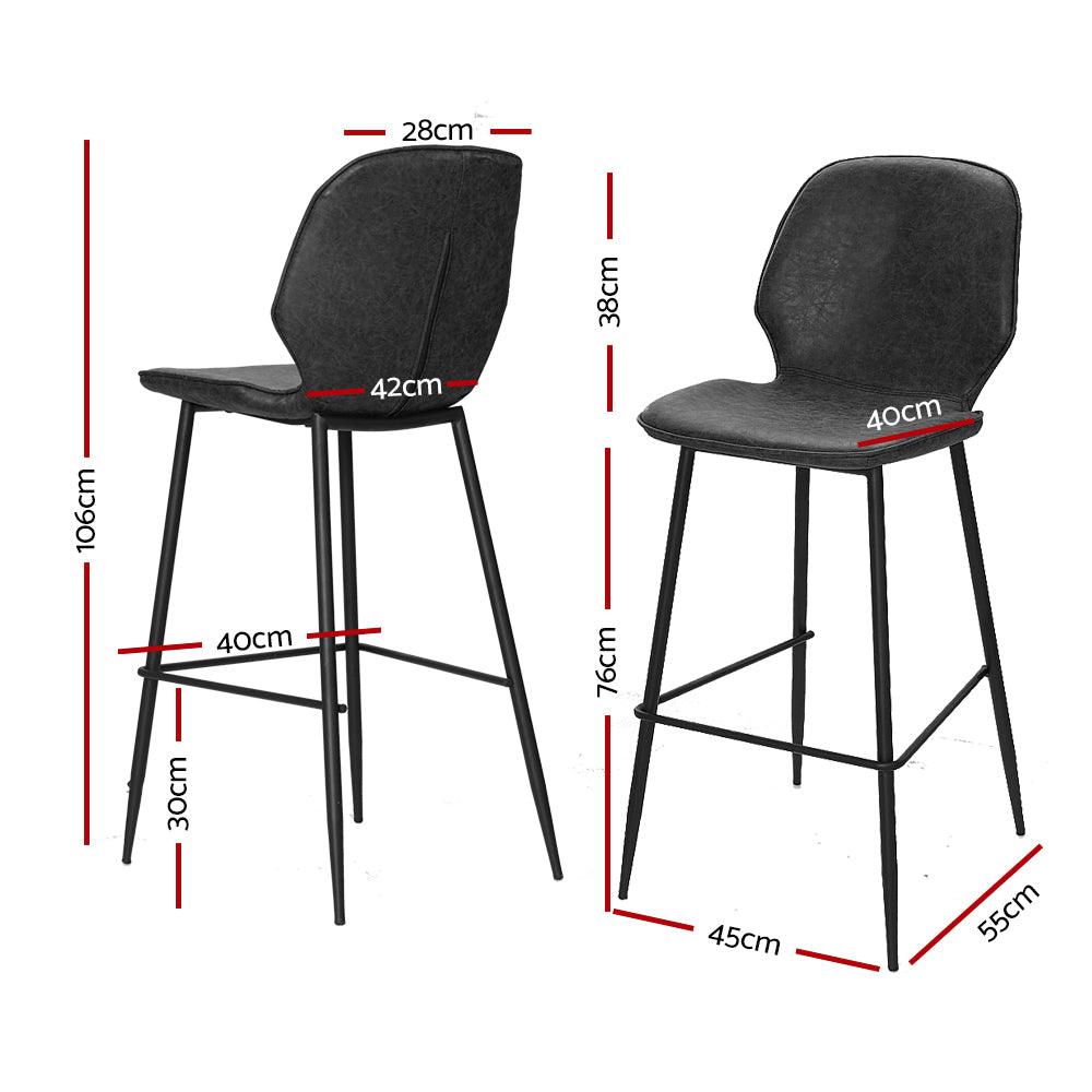 Artiss Set of 2 Bar Stools Kitchen Stool Barstool Dining Chairs Leather Black Kingsley - John Cootes