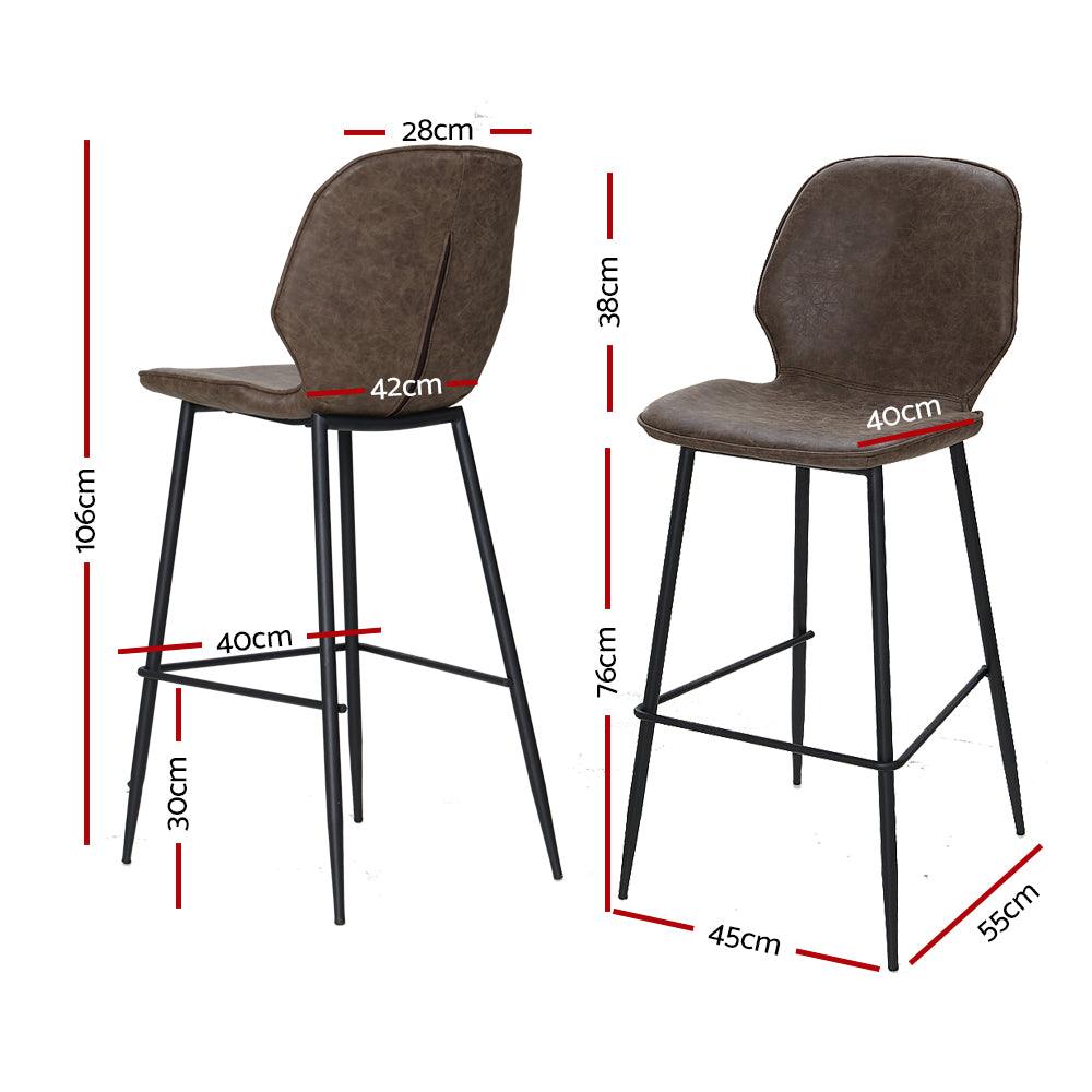 Artiss Set of 2 Bar Stools Kitchen Stool Barstool Dining Chairs Leather Brown Kingsley - John Cootes