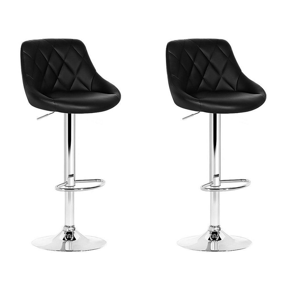 Artiss Set of 2 Bar Stools PU Leather Diamond Style - Black - John Cootes