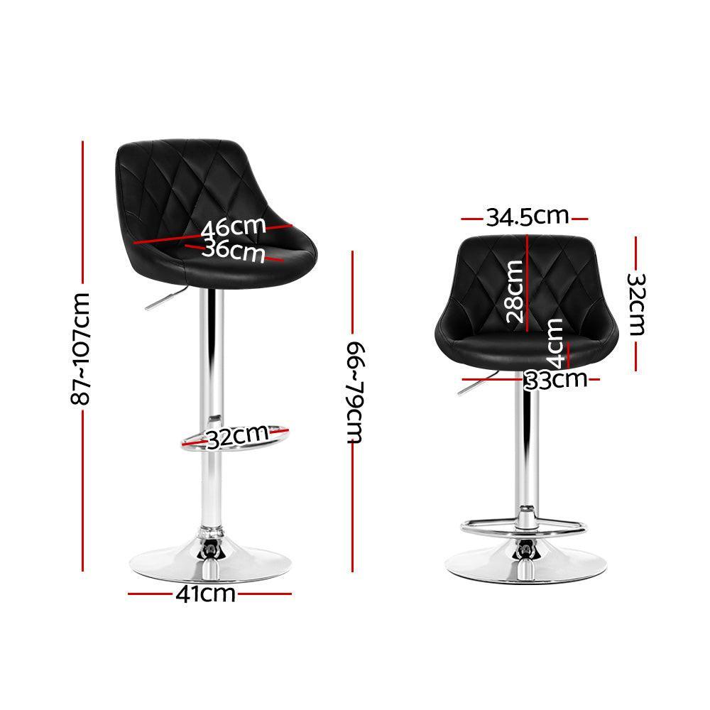 Artiss Set of 2 Bar Stools PU Leather Diamond Style - Black - John Cootes