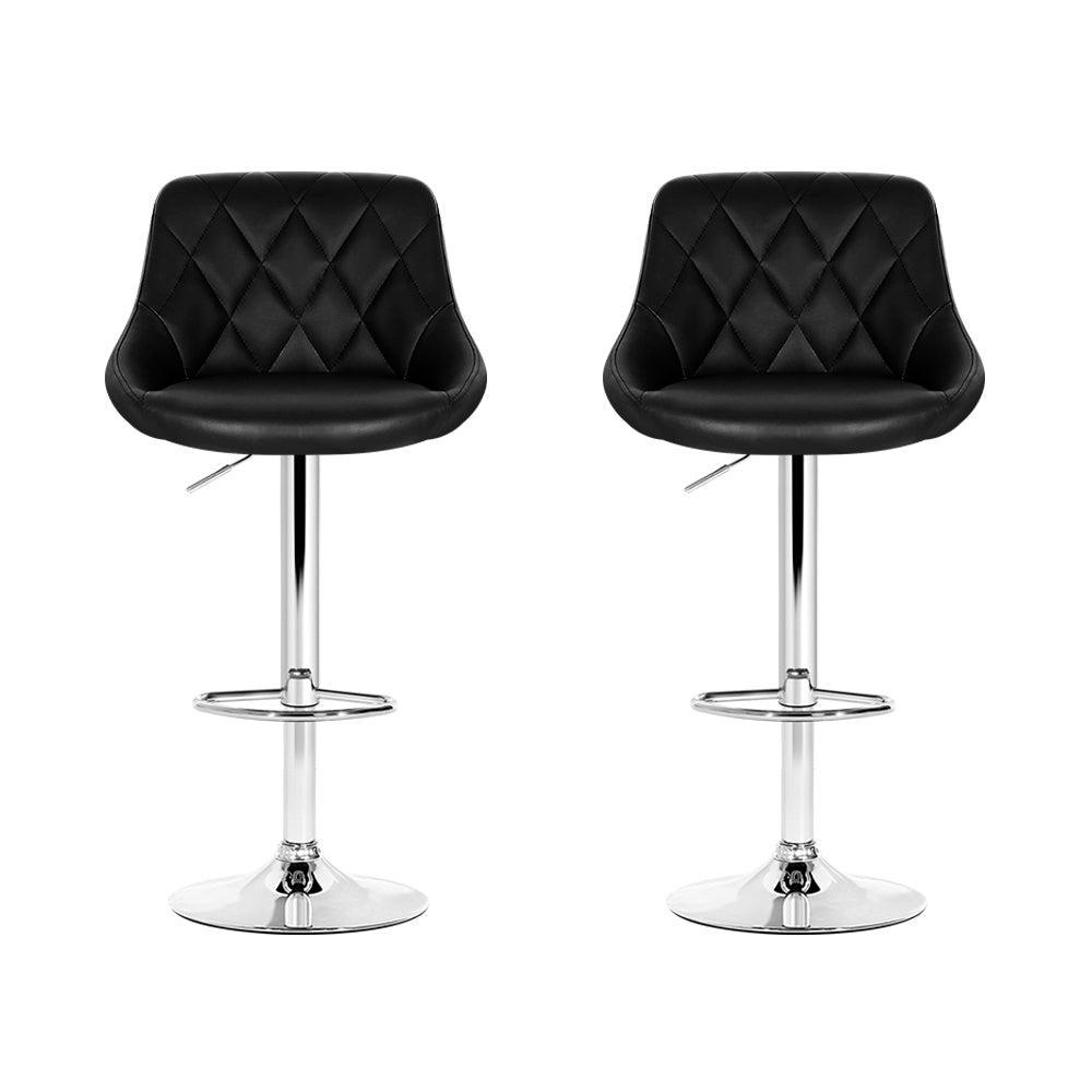 Artiss Set of 2 Bar Stools PU Leather Diamond Style - Black - John Cootes