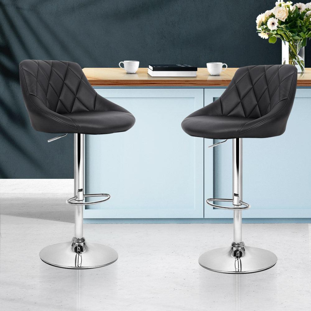 Artiss Set of 2 Bar Stools PU Leather Diamond Style - Black - John Cootes