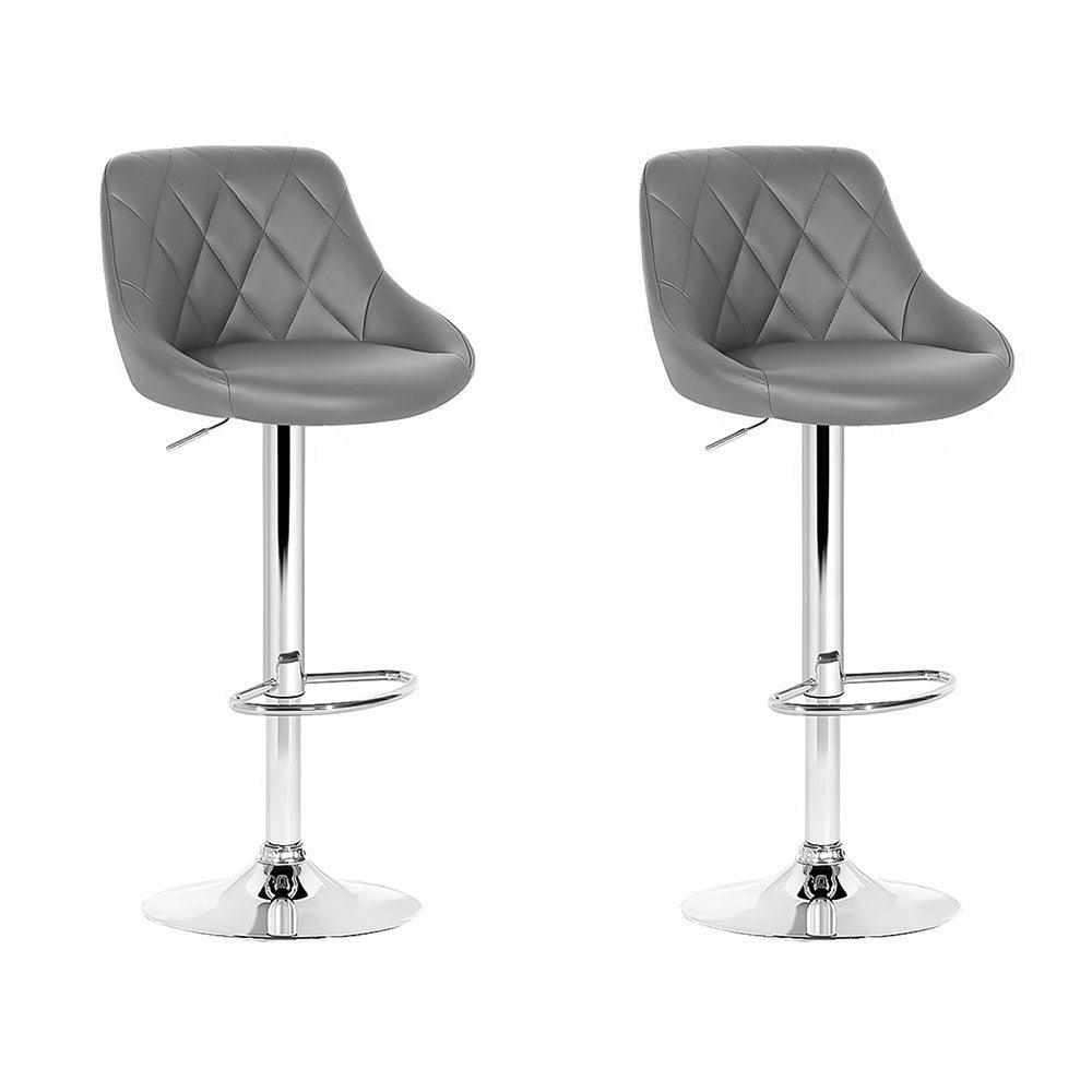 Artiss Set of 2 Bar Stools PU Leather Diamond Style - Grey - John Cootes