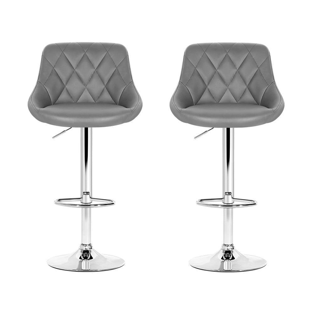 Artiss Set of 2 Bar Stools PU Leather Diamond Style - Grey - John Cootes