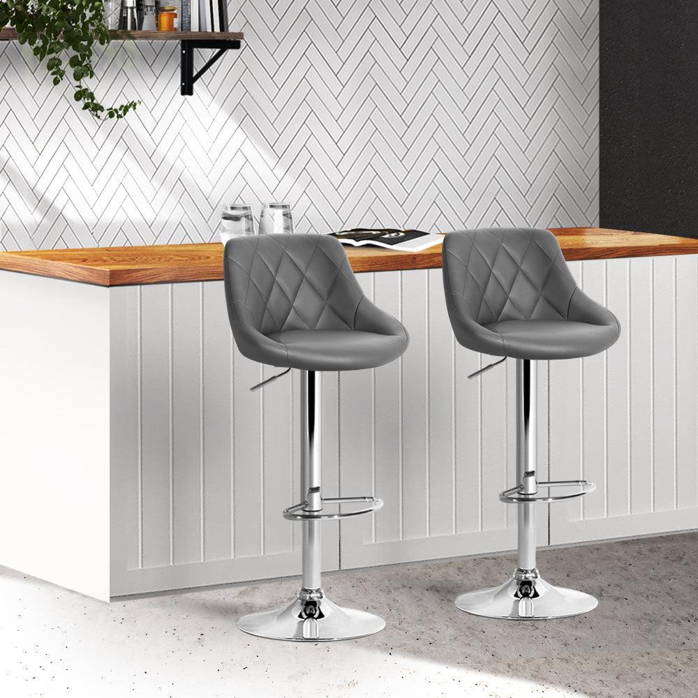 Artiss Set of 2 Bar Stools PU Leather Diamond Style - Grey - John Cootes