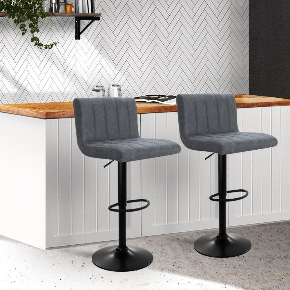 Artiss Set of 2 Bar Stools PU Leather Line Style - Grey - John Cootes