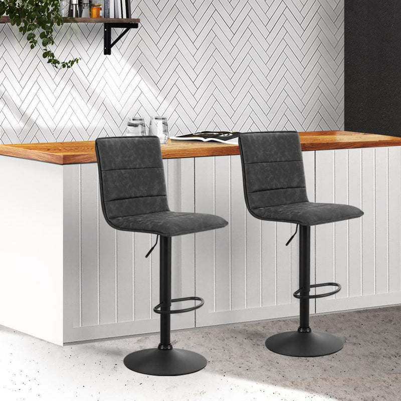 Artiss Set of 2 Bar Stools PU Leather Smooth Line Style - Grey and Black - John Cootes