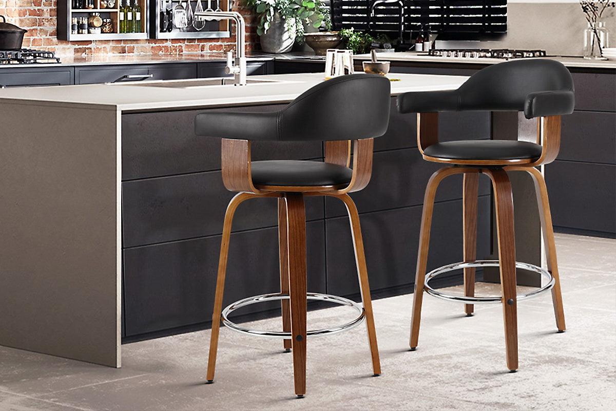 Artiss Set of 2 Bar Stools PU Leather Wooden Swivel - Wood, Chrome and Black - John Cootes