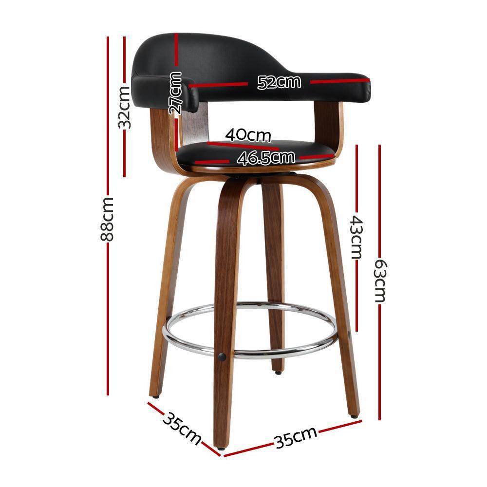 Artiss Set of 2 Bar Stools PU Leather Wooden Swivel - Wood, Chrome and Black - John Cootes