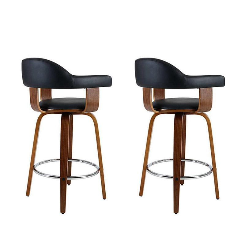 Artiss Set of 2 Bar Stools PU Leather Wooden Swivel - Wood, Chrome and Black - John Cootes
