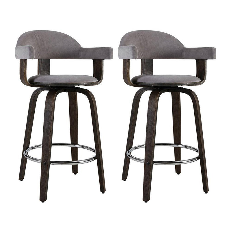 Artiss Set of 2 Bar Stools Wooden Swivel Bar Stool Kitchen Dining Chair - Wood, Chrome and Grey - John Cootes